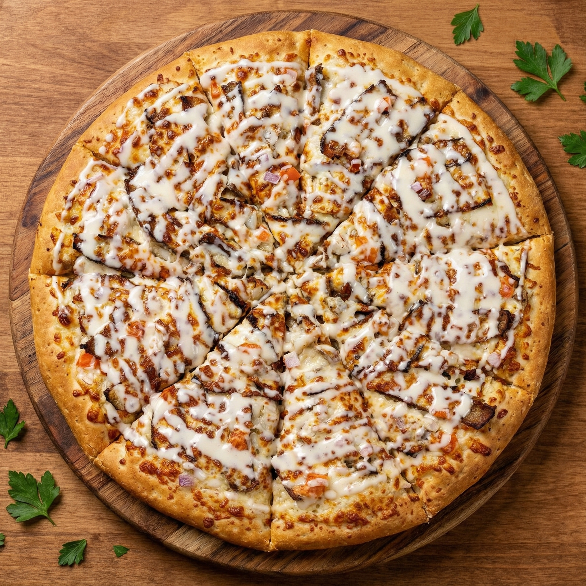 Donair Pizza — bold spiced beef donair with signature sauce at Haydar Pasha Pizza Winnipeg